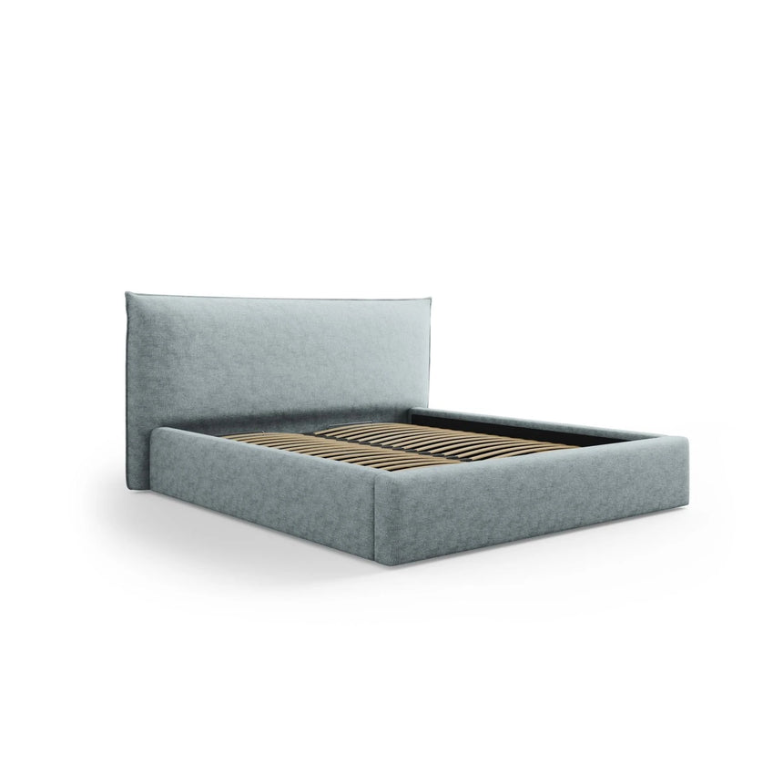 Kaelle Bett mit Stauraum und Kopfteil in Chenille (PeHa72) in Hellblau, 200x200 cm – Bild 3