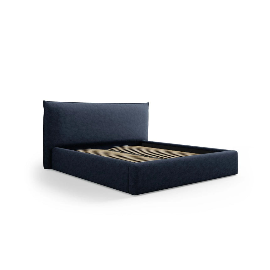 Kaelle Bett mit Stauraum und Kopfteil in Chenille (PeHa77) in Dunkelblau, 200x200 cm – Bild 3