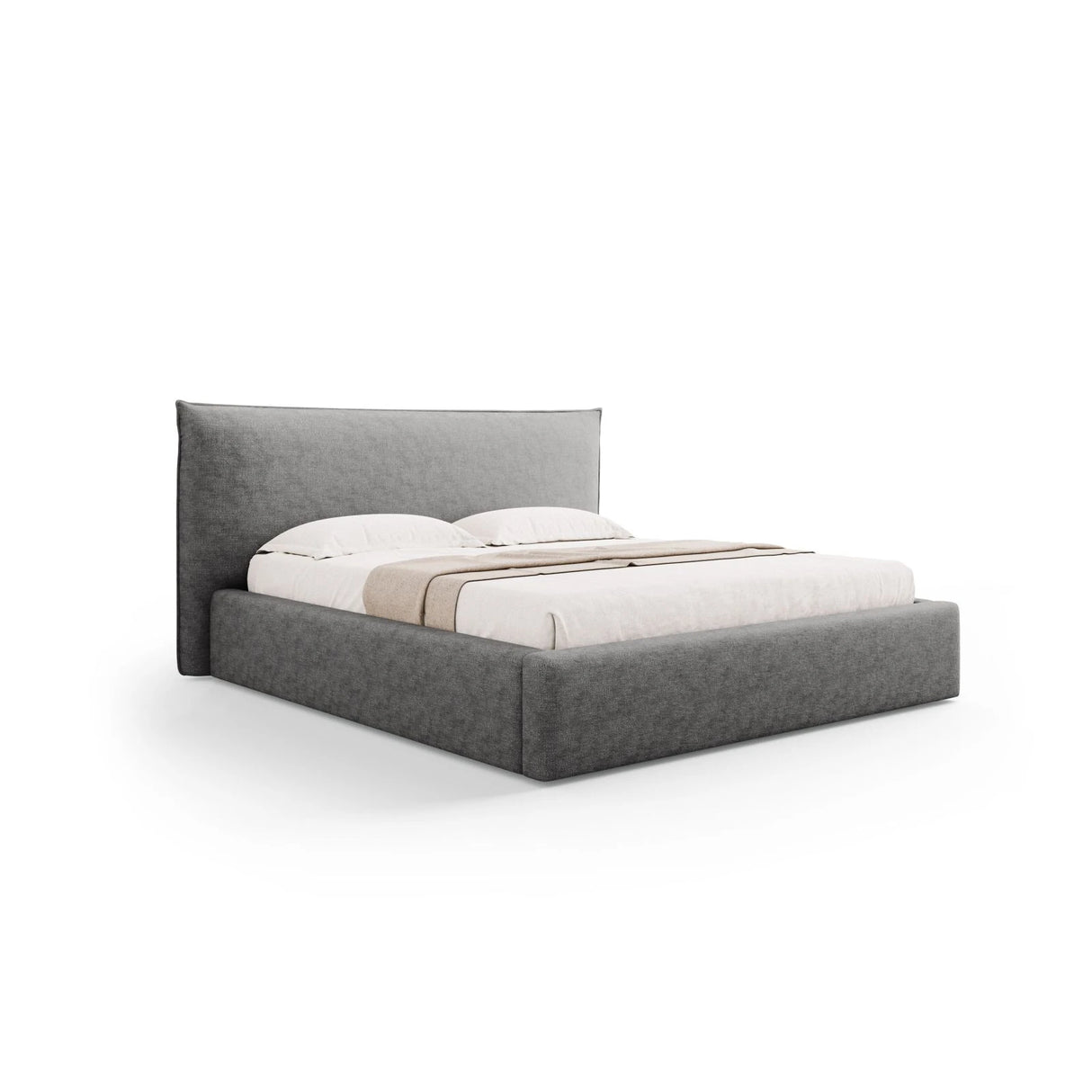 Kaelle Bett mit Stauraum und Kopfteil in Chenille (PeHa85) in Silber, 180x200 cm – Bild 1