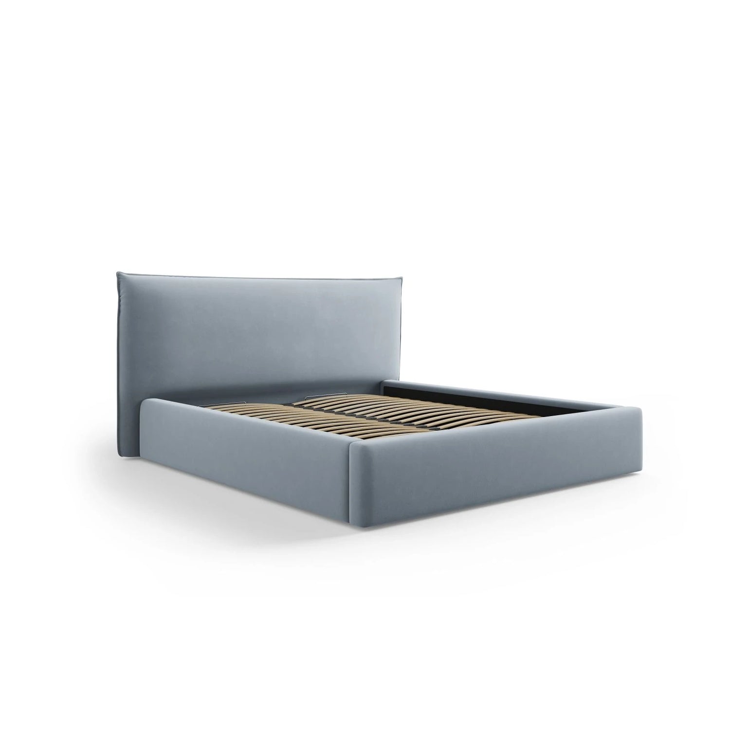 Kaelle Bett mit Stauraum und Kopfteil in Samt (Blu06) in Hellblau, 200x200 cm – Bild 3
