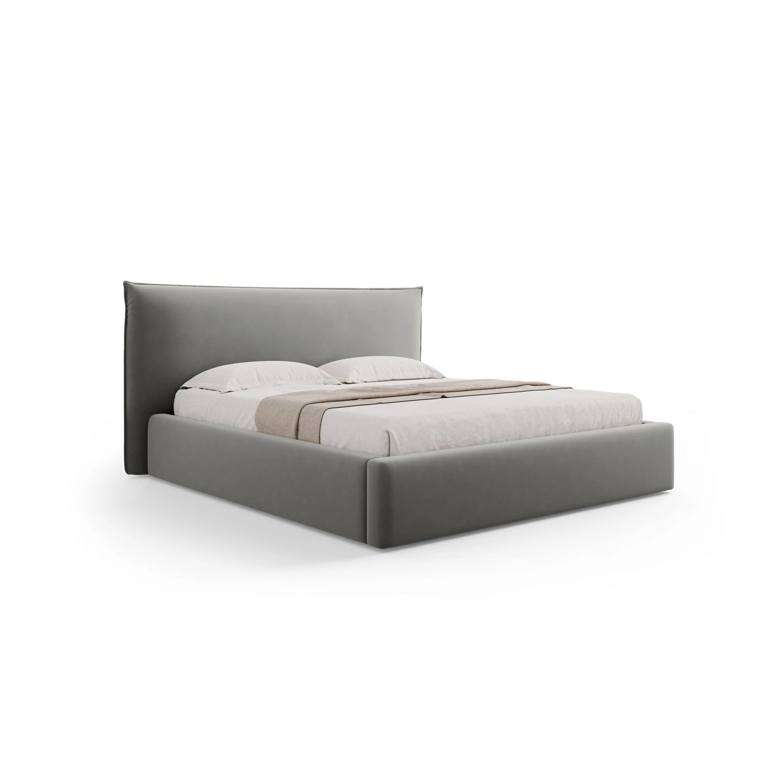 Kaelle Bett mit Stauraum und Kopfteil in Samt (Blu13) in Hellgrau, 140x200 cm – Bild 1