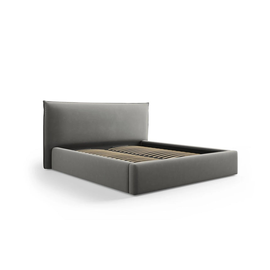 Kaelle Bett mit Stauraum und Kopfteil in Samt (Blu13) in Hellgrau, 200x200 cm – Bild 3