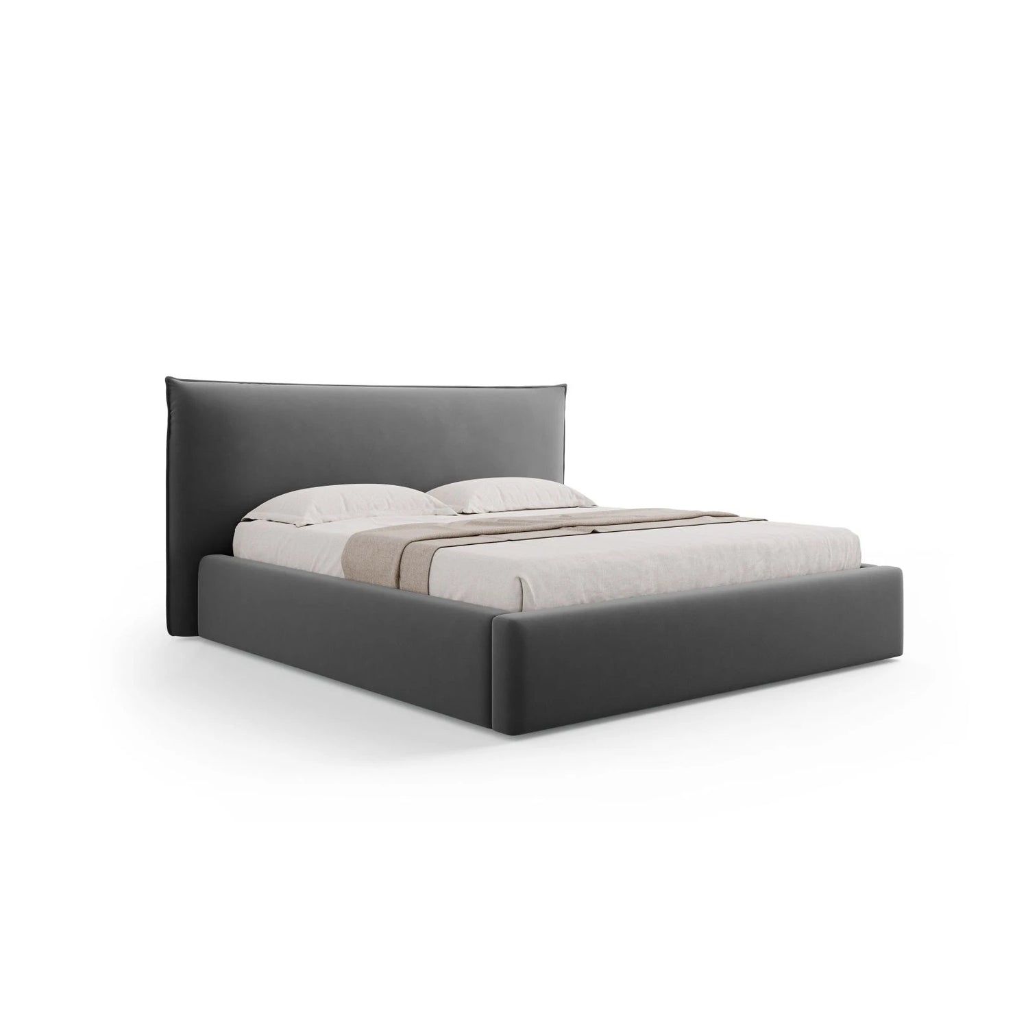 Kaelle Bett mit Stauraum und Kopfteil in Samt (Blu14) in Grau, 200x200 cm – Bild 1