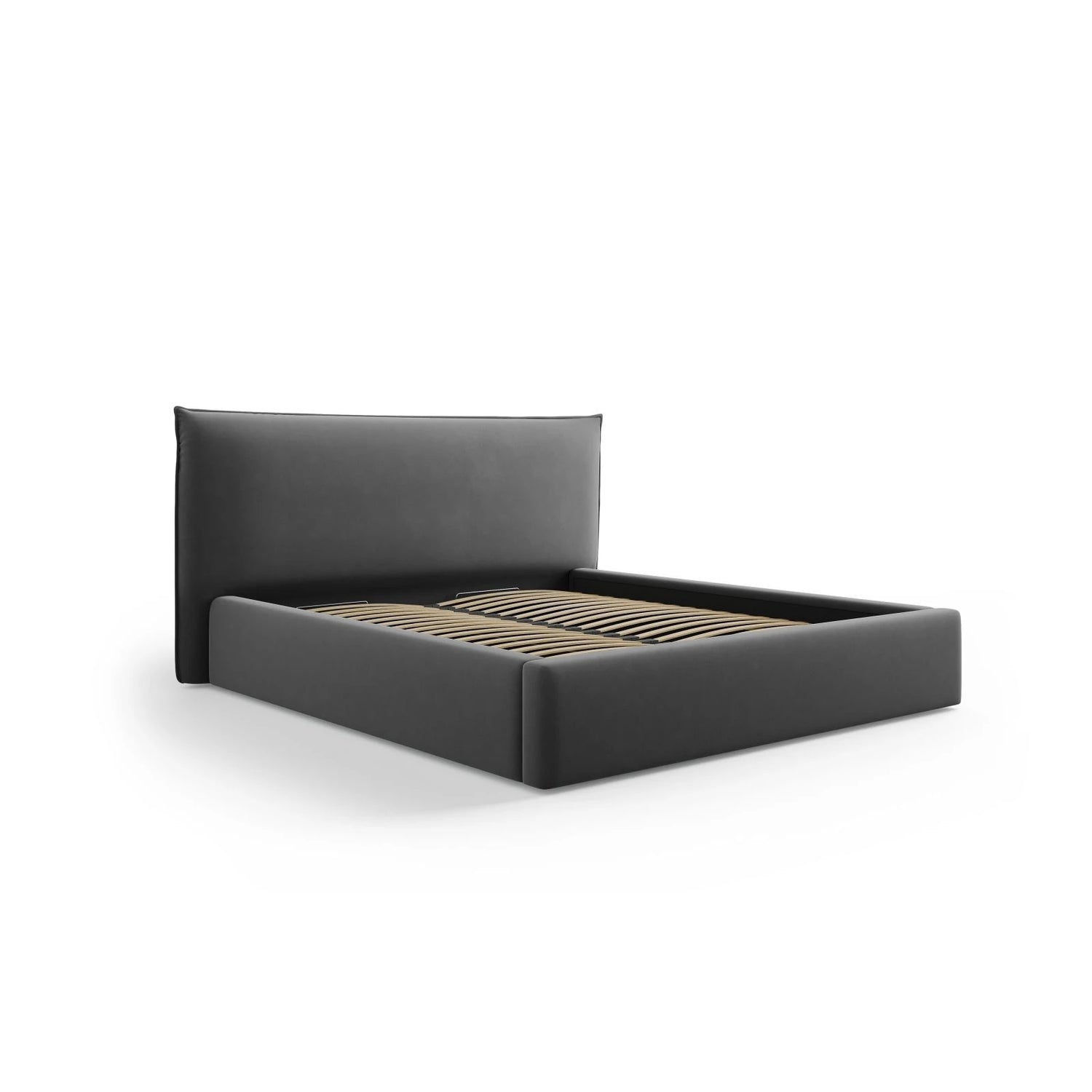 Kaelle Bett mit Stauraum und Kopfteil in Samt (Blu14) in Grau, 200x200 cm – Bild 3