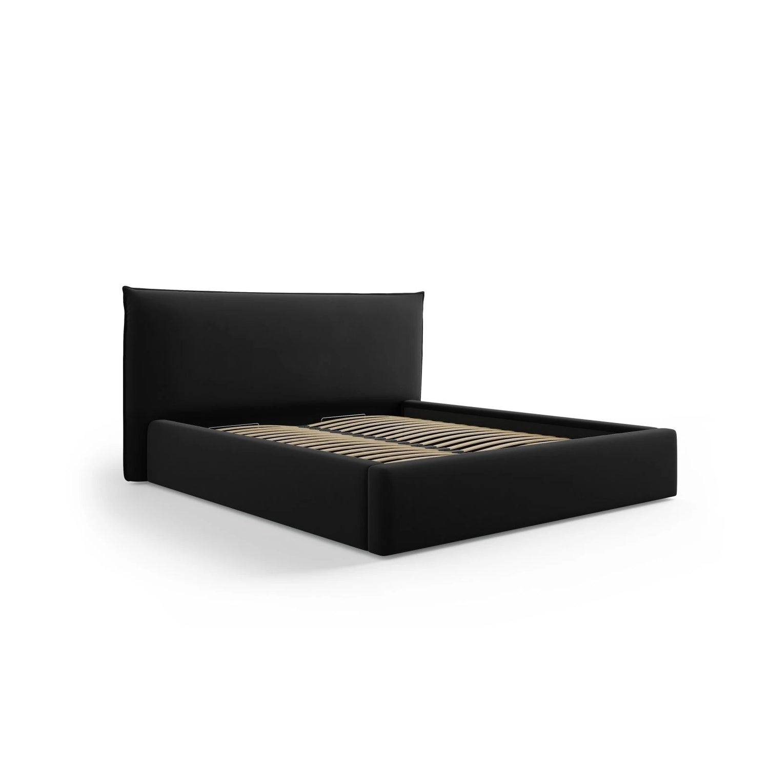 Kaelle Bett mit Stauraum und Kopfteil in Samt (Blu19) in Schwarz, 200x200 cm – Bild 3
