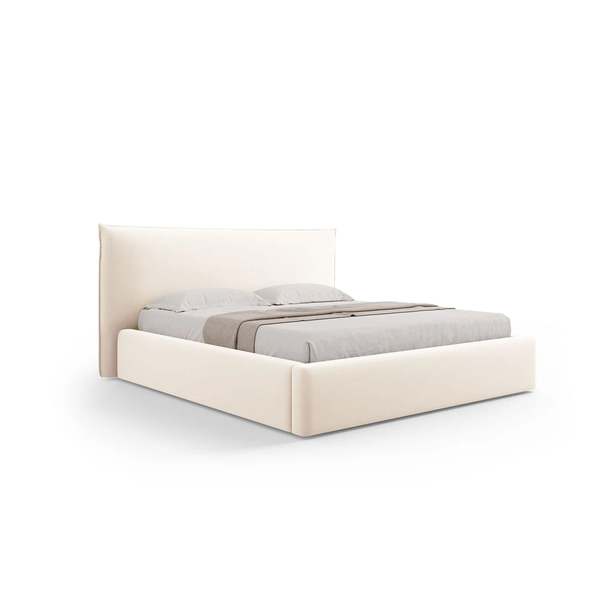 Kaelle Bett mit Stauraum und Kopfteil in Samt (Blu22) in Leichtes Beige, 200x200 cm – Bild 1