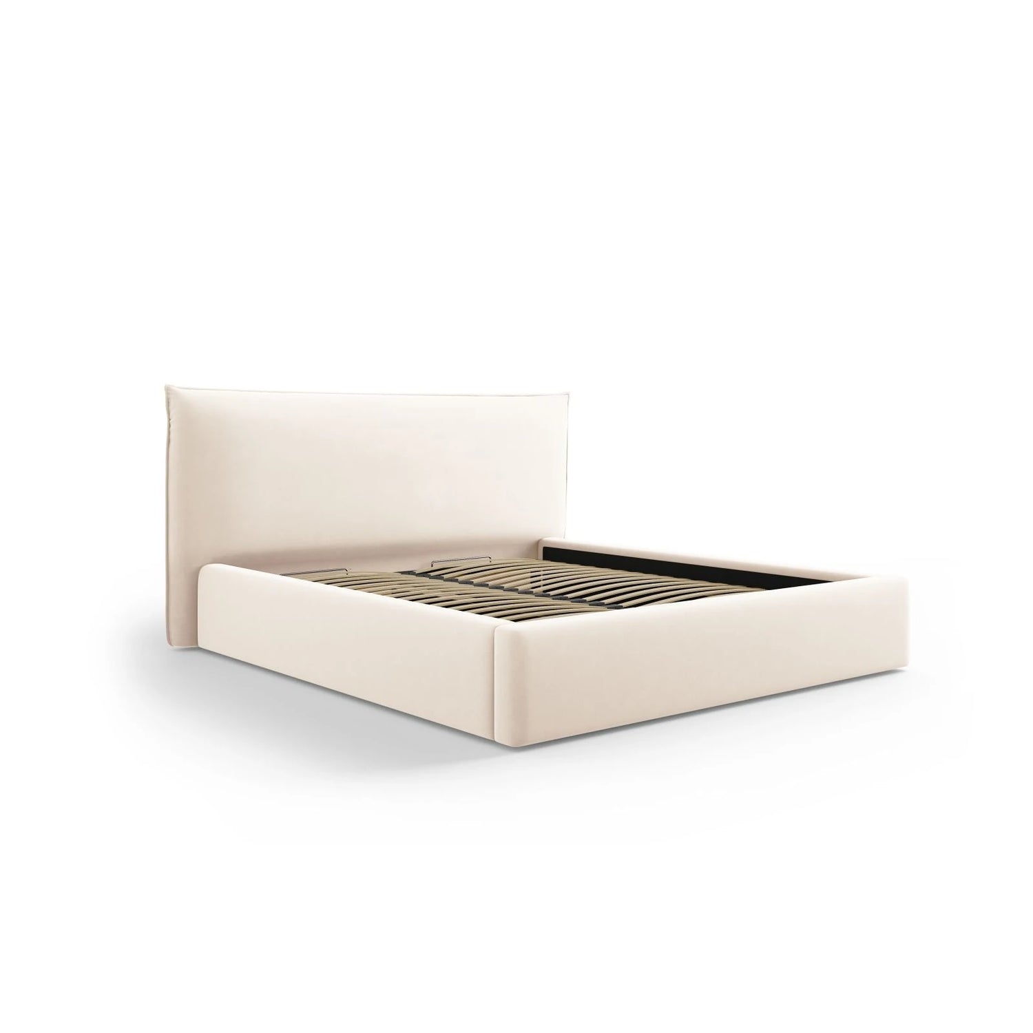 Kaelle Bett mit Stauraum und Kopfteil in Samt (Blu22) in Leichtes Beige, 200x200 cm – Bild 3