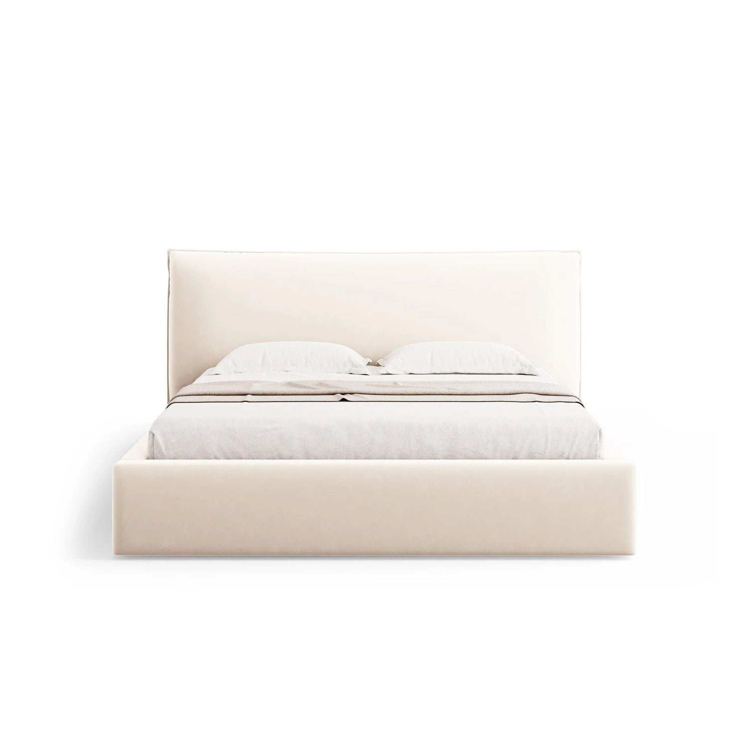 Kaelle Bett mit Stauraum und Kopfteil in Samt (Blu22) in Leichtes Beige, 200x200 cm – Bild 4