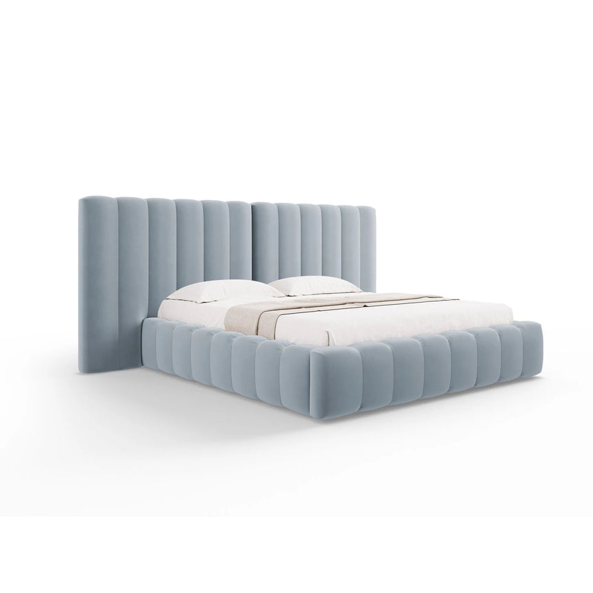 Kelp Bett mit Stauraum und Doppelkopfteil in Samt (Blu06) in Hellblau, 180x200 cm – Bild 1