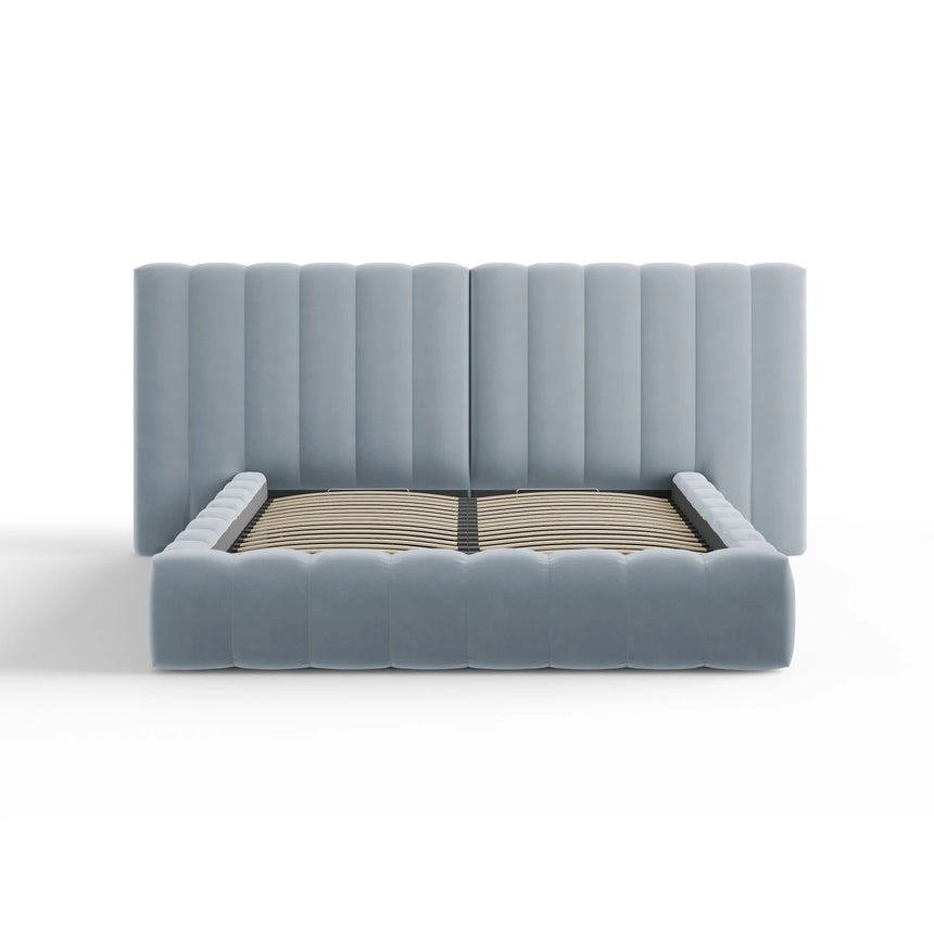 Kelp Bett mit Stauraum und Doppelkopfteil in Samt (Blu06) in Hellblau, 180x200 cm – Bild 3