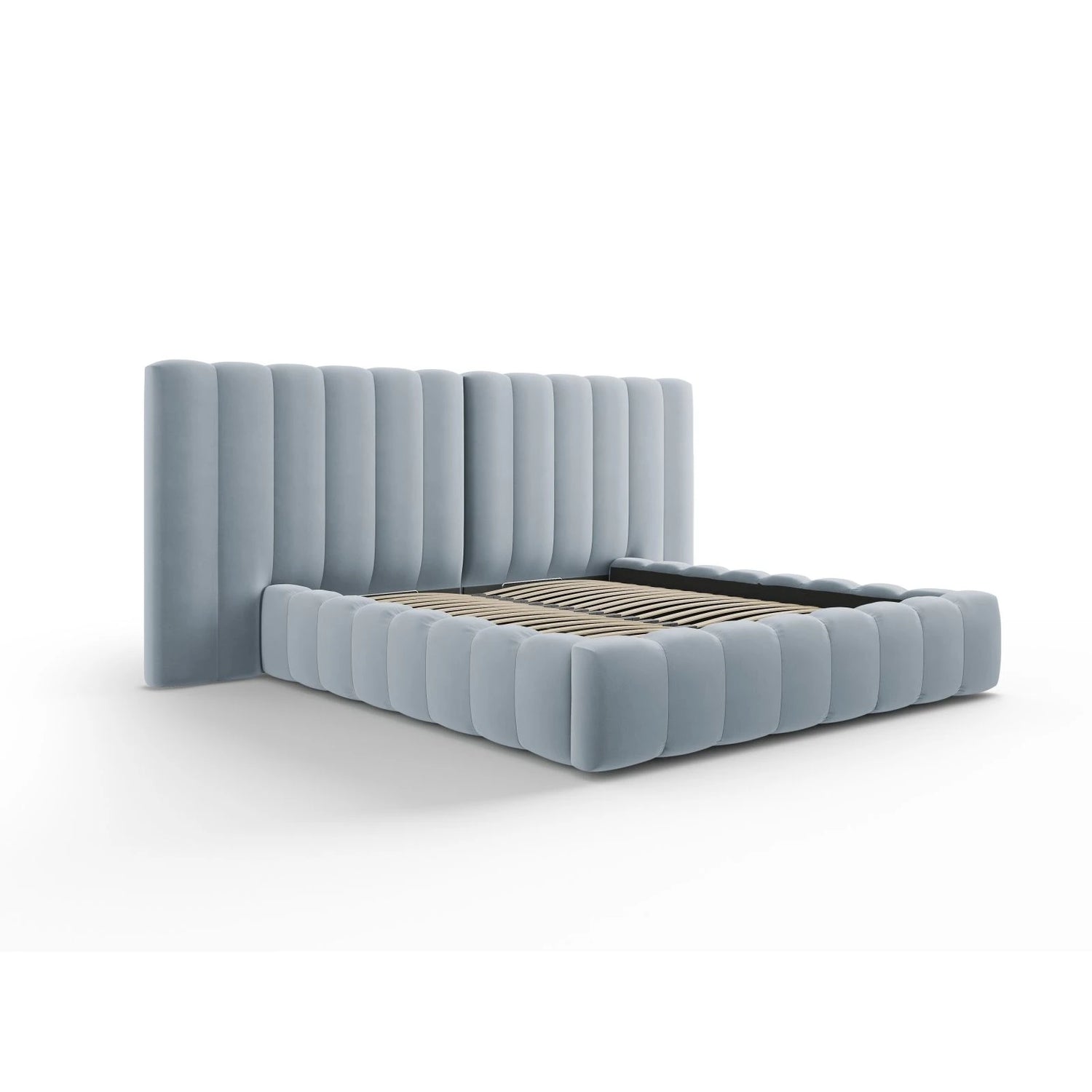 Kelp Bett mit Stauraum und Doppelkopfteil in Samt (Blu06) in Hellblau, 180x200 cm – Bild 4