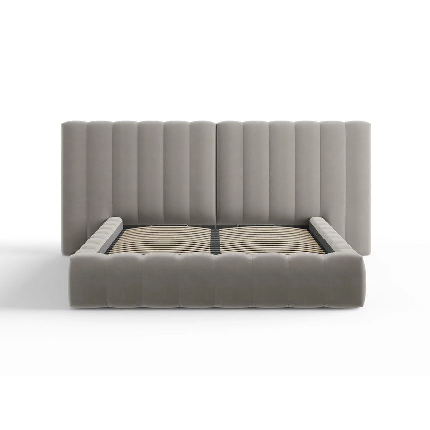 Kelp Bett mit Stauraum und Doppelkopfteil in Samt (Blu13) in Hellgrau, 160x200 cm – Bild 3