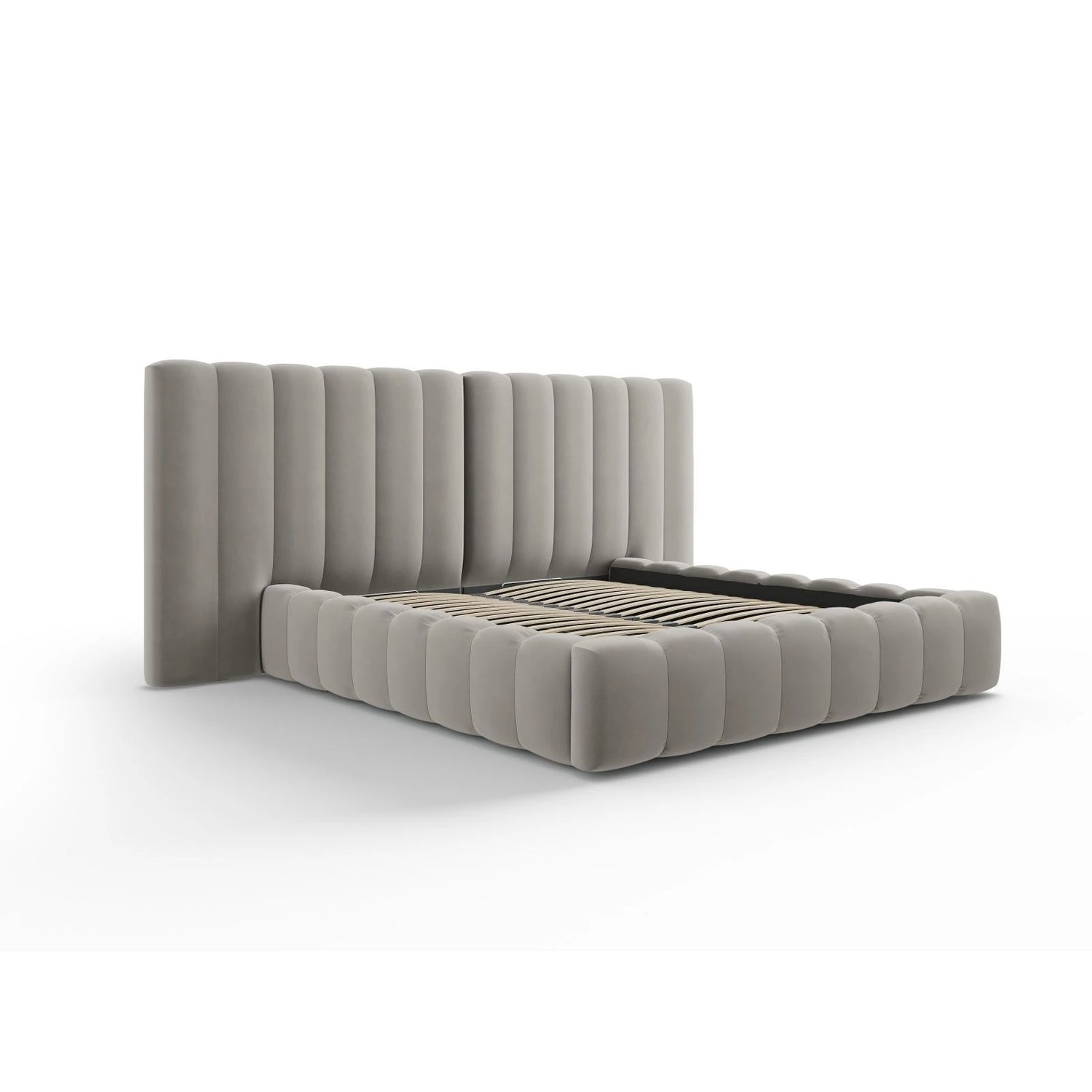 Kelp Bett mit Stauraum und Doppelkopfteil in Samt (Blu13) in Hellgrau, 180x200 cm – Bild 4
