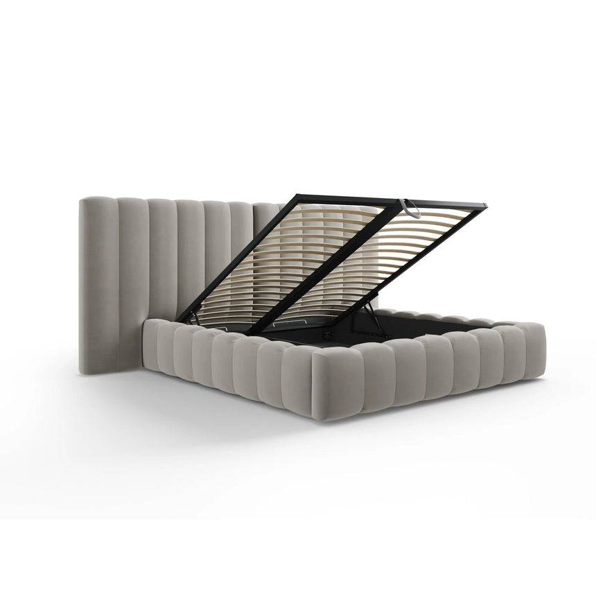 Kelp Bett mit Stauraum und Doppelkopfteil in Samt (Blu13) in Hellgrau, 180x200 cm – Bild 5