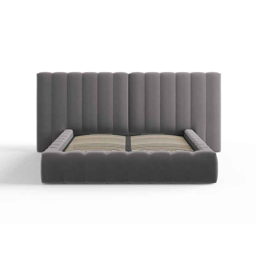 Kelp Bett mit Stauraum und Doppelkopfteil in Samt (Blu14) in Grau, 160x200 cm – Bild 3