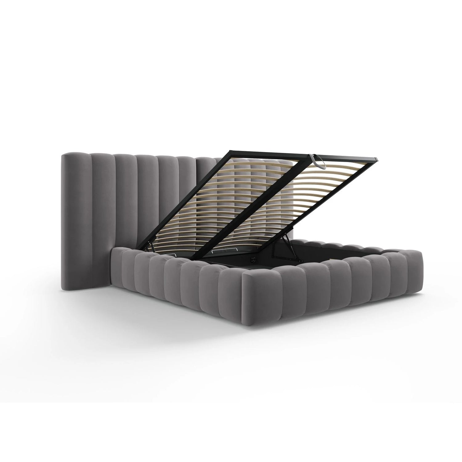 Kelp Bett mit Stauraum und Doppelkopfteil in Samt (Blu14) in Grau, 160x200 cm – Bild 5
