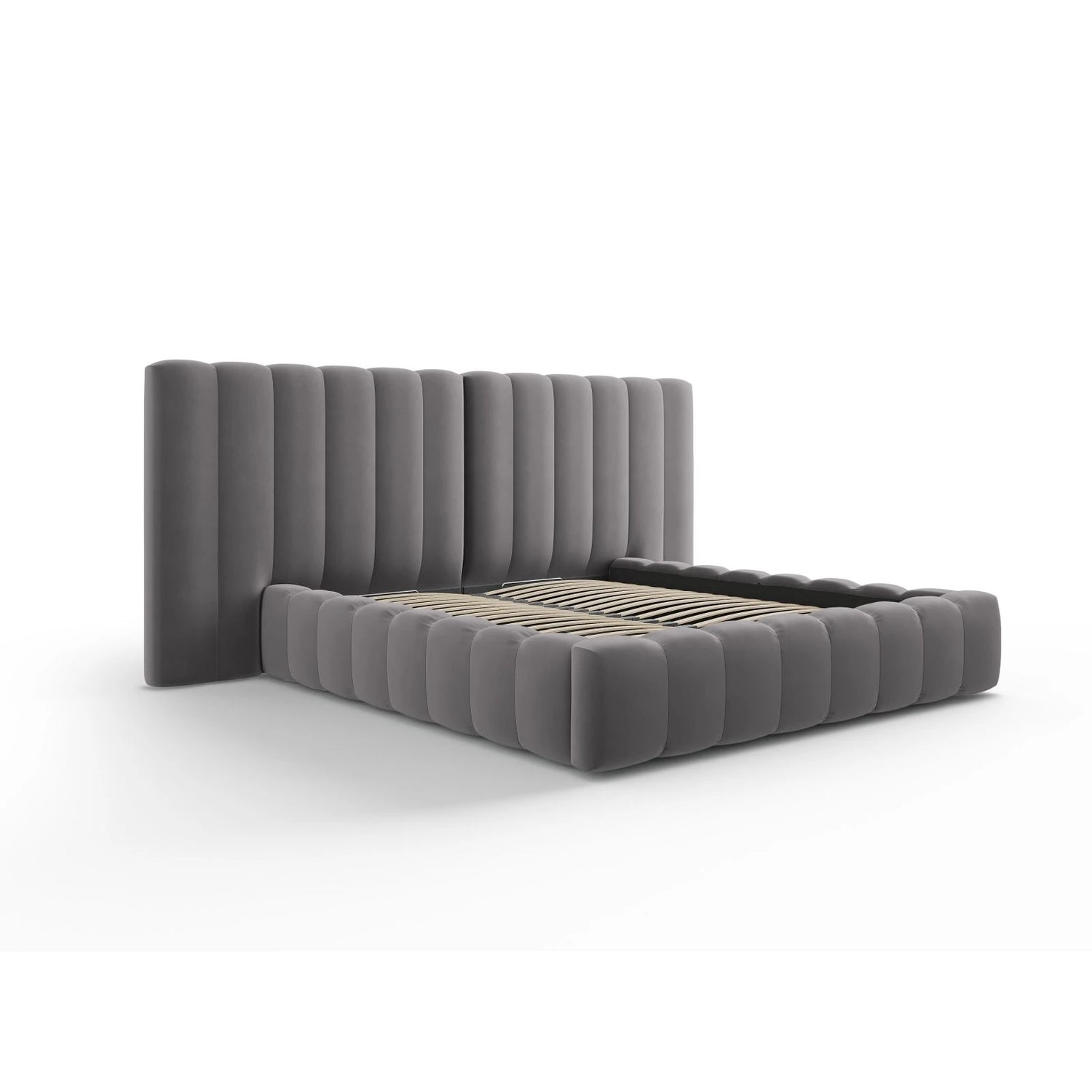 Kelp Bett mit Stauraum und Doppelkopfteil in Samt (Blu14) in Grau, 180x200 cm – Bild 4