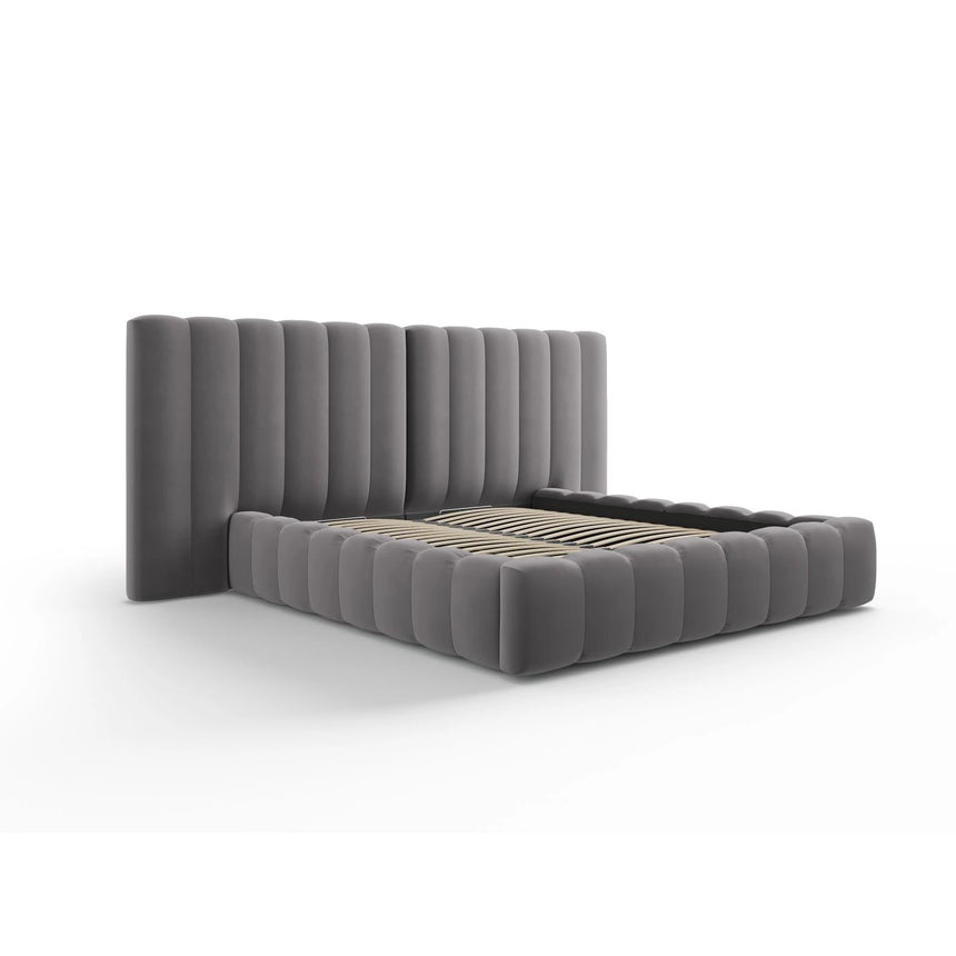 Kelp Bett mit Stauraum und Doppelkopfteil in Samt (Blu14) in Grau, 180x200 cm – Bild 4