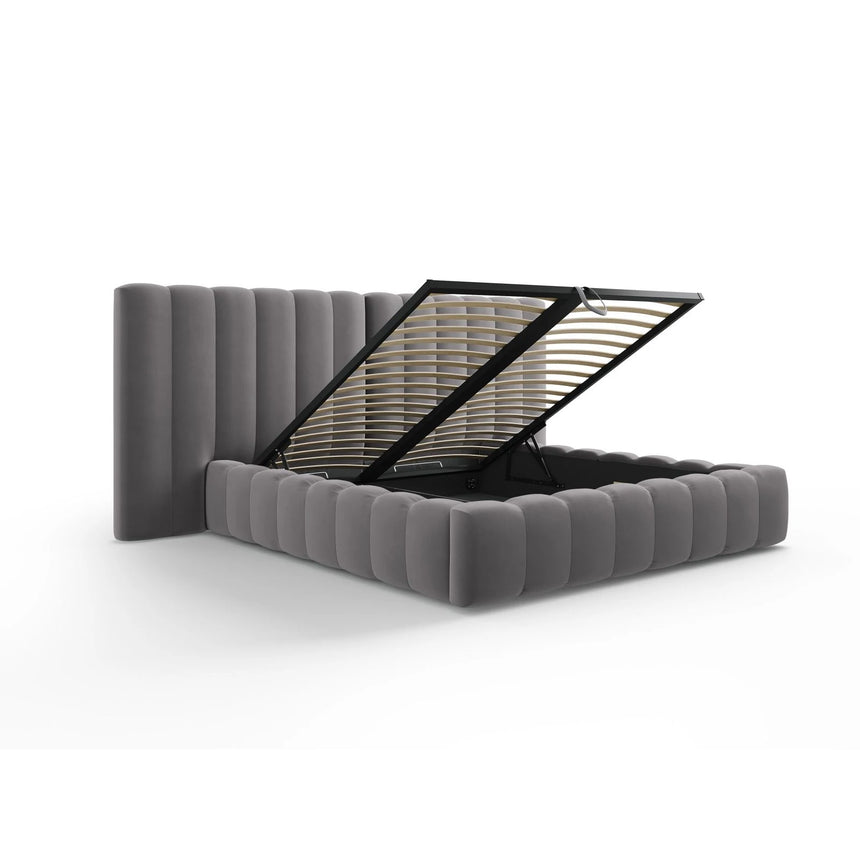 Kelp Bett mit Stauraum und Doppelkopfteil in Samt (Blu14) in Grau, 180x200 cm – Bild 5