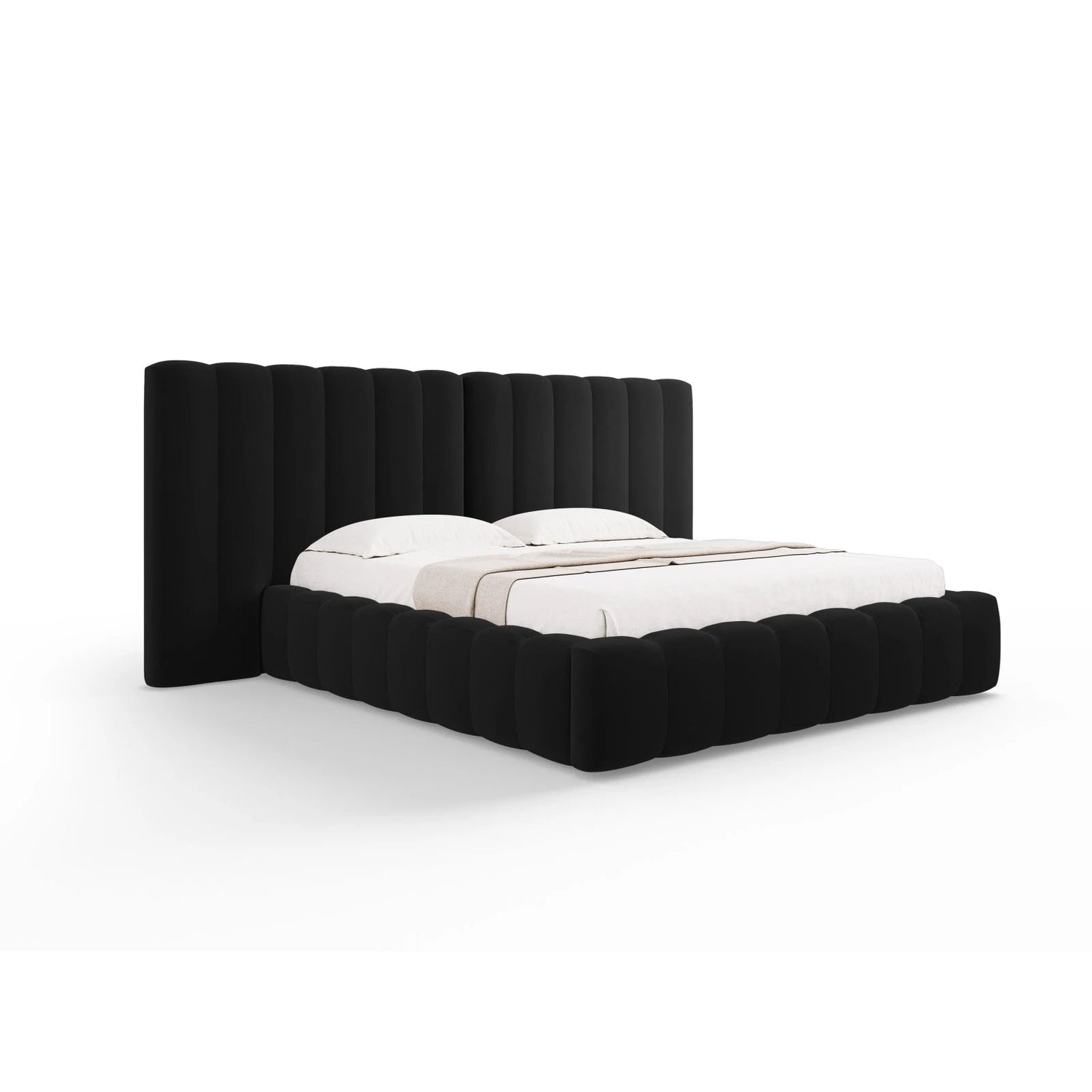 Kelp Bett mit Stauraum und Doppelkopfteil in Samt (Blu19) in Schwarz, 180x200 cm – Bild 1