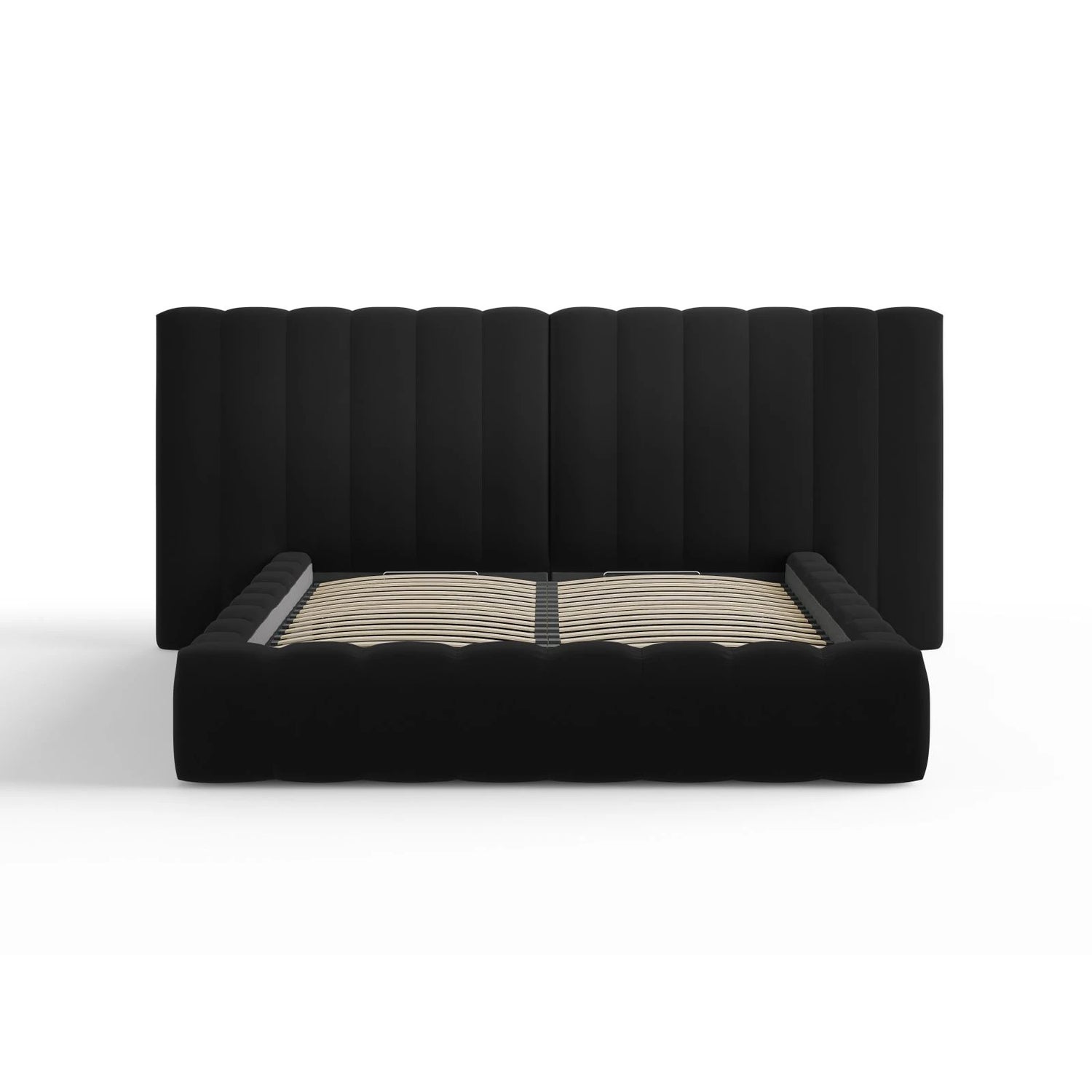 Kelp Bett mit Stauraum und Doppelkopfteil in Samt (Blu19) in Schwarz, 180x200 cm – Bild 3