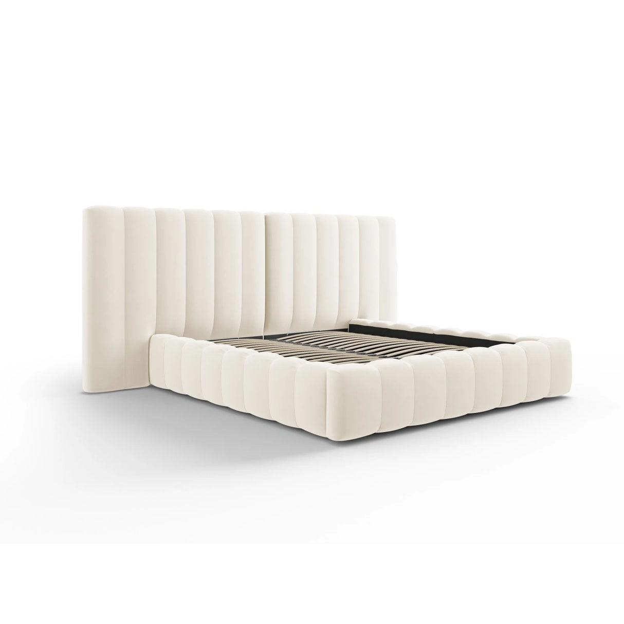 Kelp Bett mit Stauraum und Doppelkopfteil in Samt (Blu22) in Leichtes Beige, 140x200 cm – Bild 4