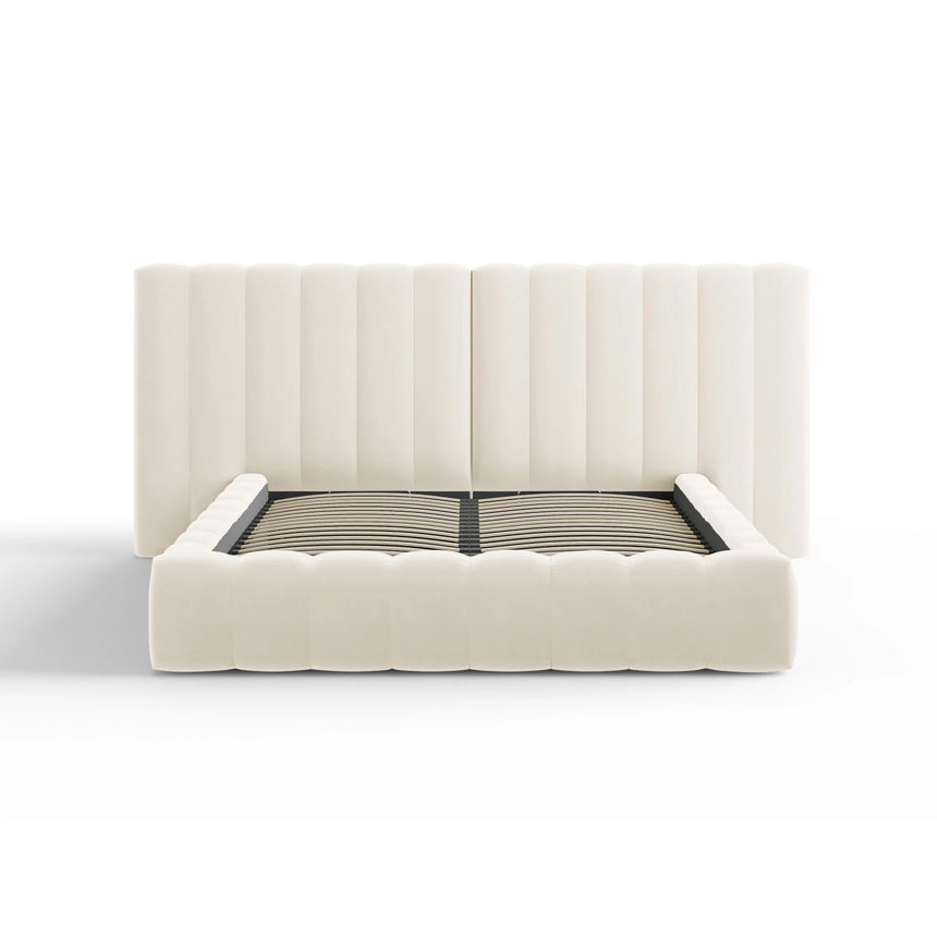 Kelp Bett mit Stauraum und Doppelkopfteil in Samt (Blu22) in Leichtes Beige, 180x200 cm – Bild 3