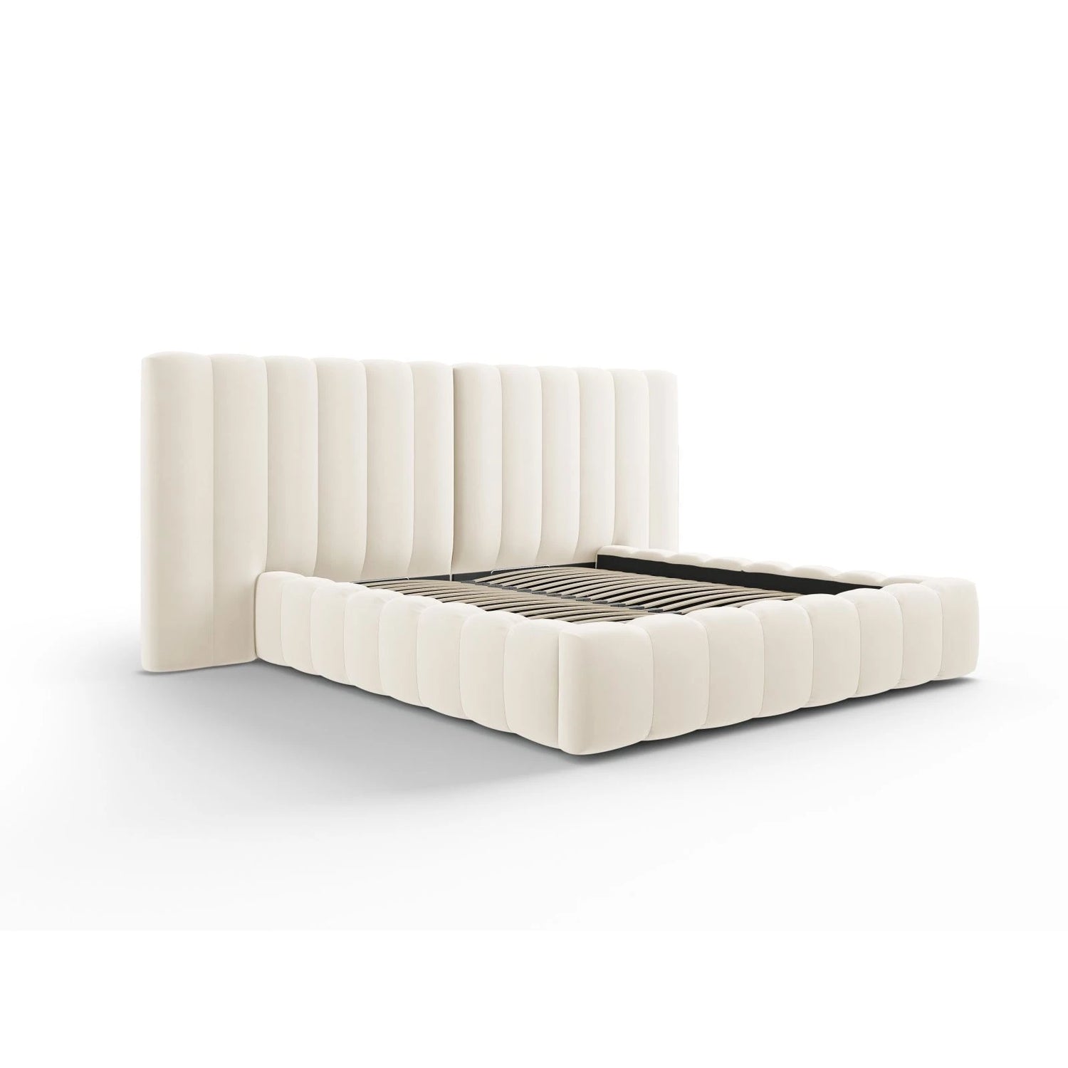 Kelp Bett mit Stauraum und Doppelkopfteil in Samt (Blu22) in Leichtes Beige, 180x200 cm – Bild 4
