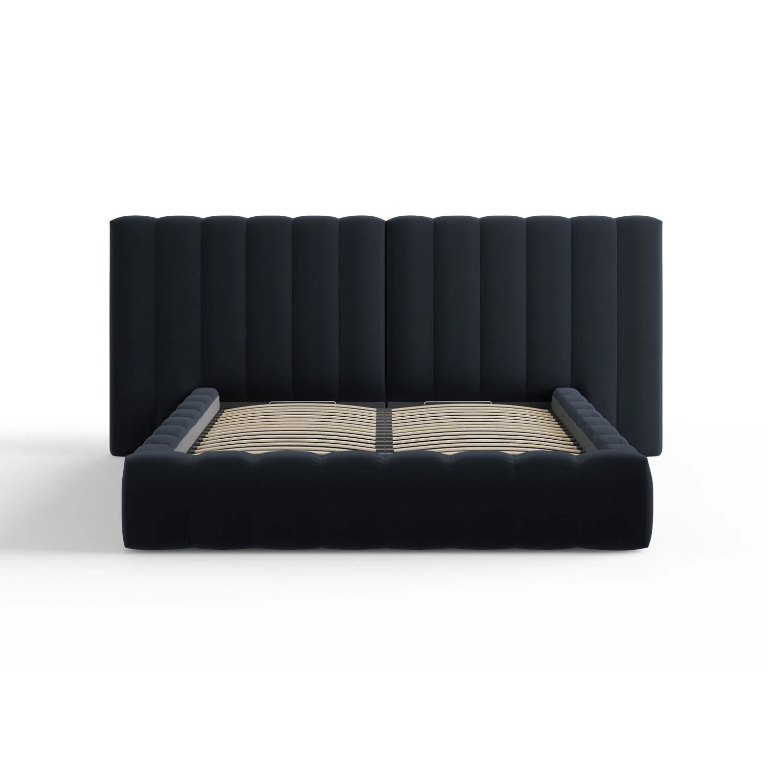 Kelp Bett mit Stauraum und Doppelkopfteil in Samt (Blu89) in Dunkelblau, 160x200 cm – Bild 3