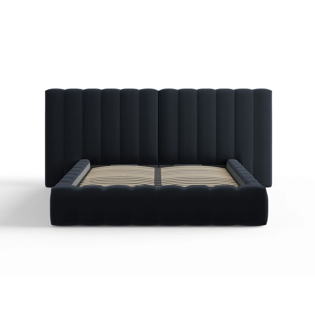 Kelp Bett mit Stauraum und Doppelkopfteil in Samt (Blu89) in Dunkelblau, 160x200 cm – Bild 3