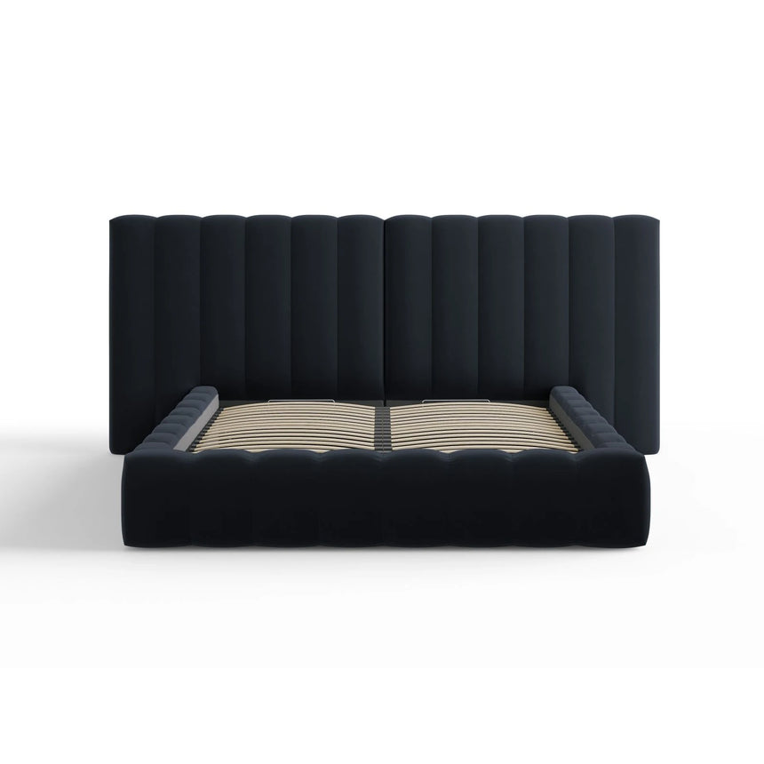 Kelp Bett mit Stauraum und Doppelkopfteil in Samt (Blu89) in Dunkelblau, 180x200 cm – Bild 3