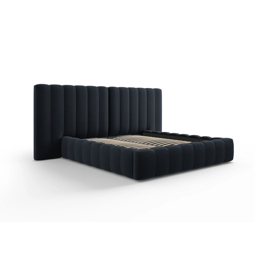 Kelp Bett mit Stauraum und Doppelkopfteil in Samt (Blu89) in Dunkelblau, 180x200 cm – Bild 4