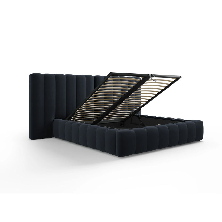 Kelp Bett mit Stauraum und Doppelkopfteil in Samt (Blu89) in Dunkelblau, 180x200 cm – Bild 5