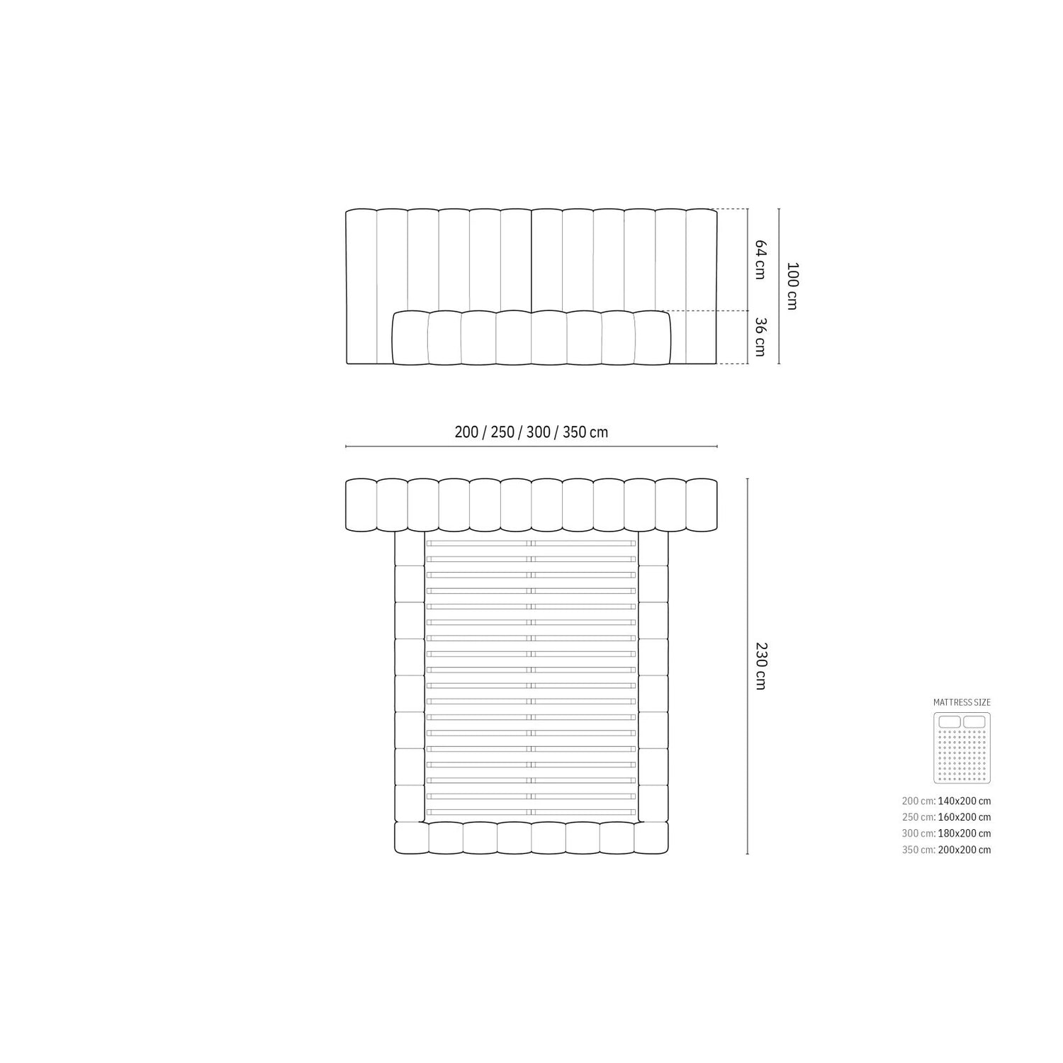Kelp Bett mit Stauraum und Doppelkopfteil in Samt oder Strukturstoff, 180x200 cm – Bild 2
