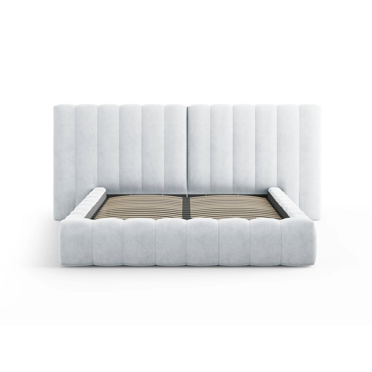 Kelp Bett mit Stauraum und Doppelkopfteil in Strukturierter Stoff (Mol70) in Hellgrau, 180x200 cm – Bild 3
