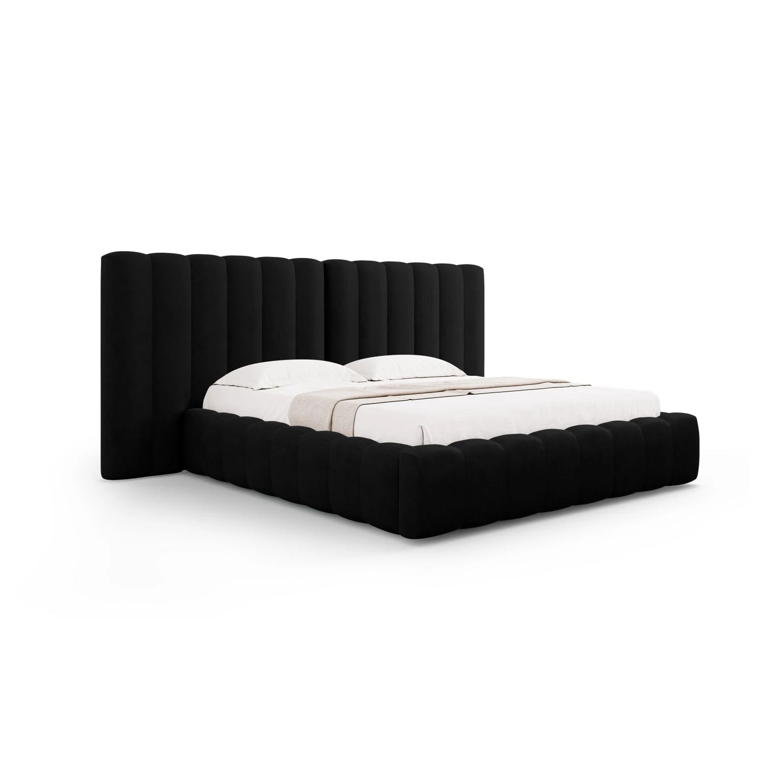 Kelp Bett mit Stauraum und Doppelkopfteil in Strukturierter Stoff (Mol99) in Schwarz, 180x200 cm – Bild 1