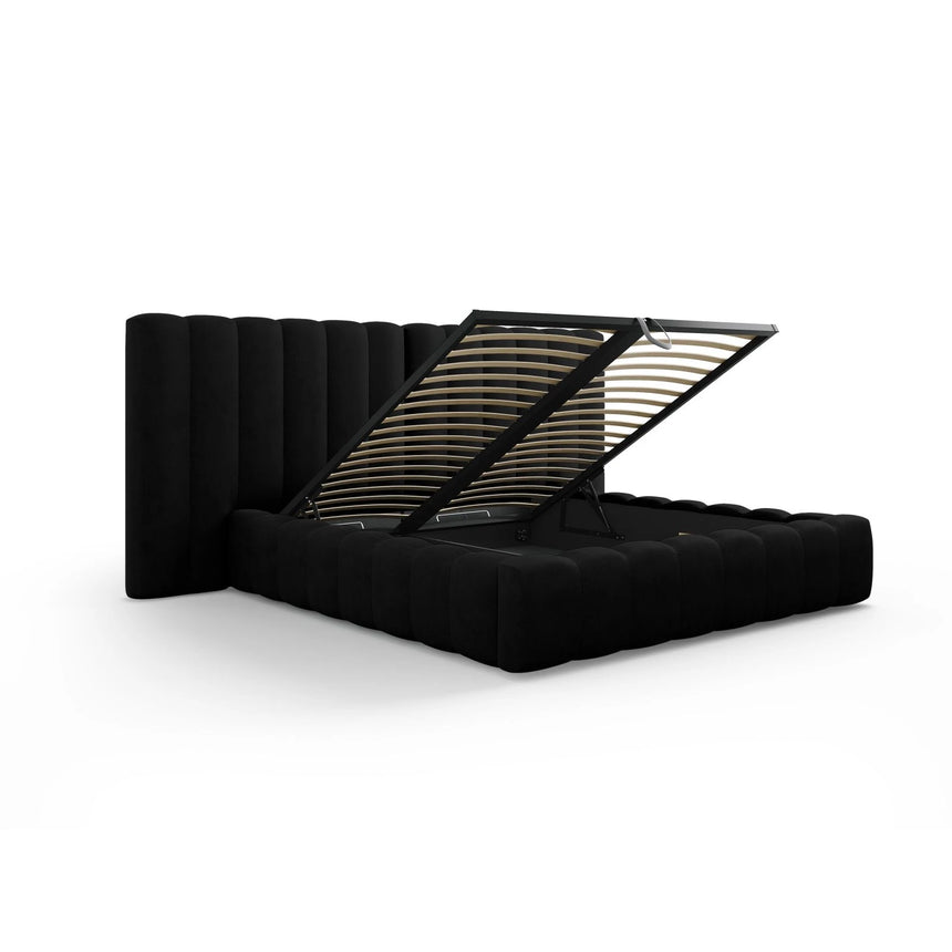 Kelp Bett mit Stauraum und Doppelkopfteil in Strukturierter Stoff (Mol99) in Schwarz, 180x200 cm – Bild 5