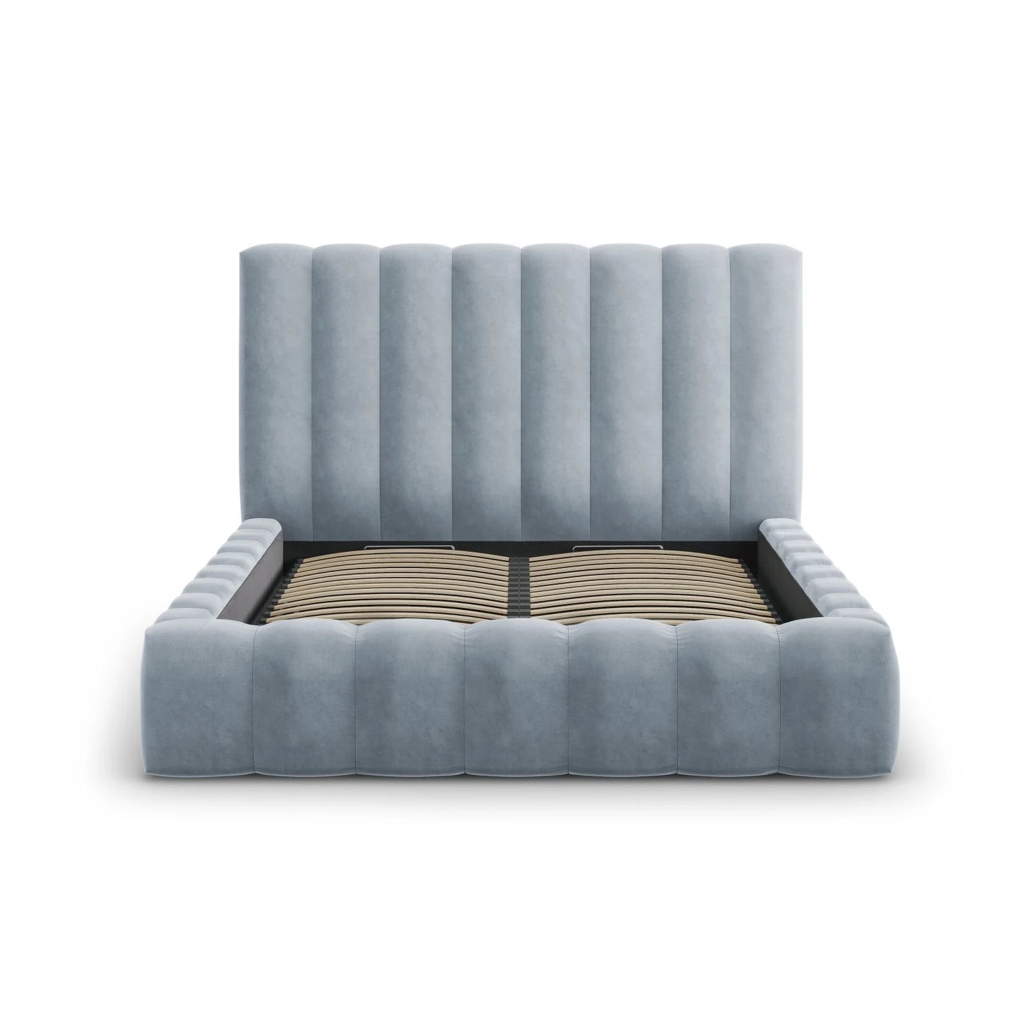 Kelp Bett mit Stauraum und Kopfteil in Samt (Blu06) in Hellblau, 140x200 cm – Bild 5