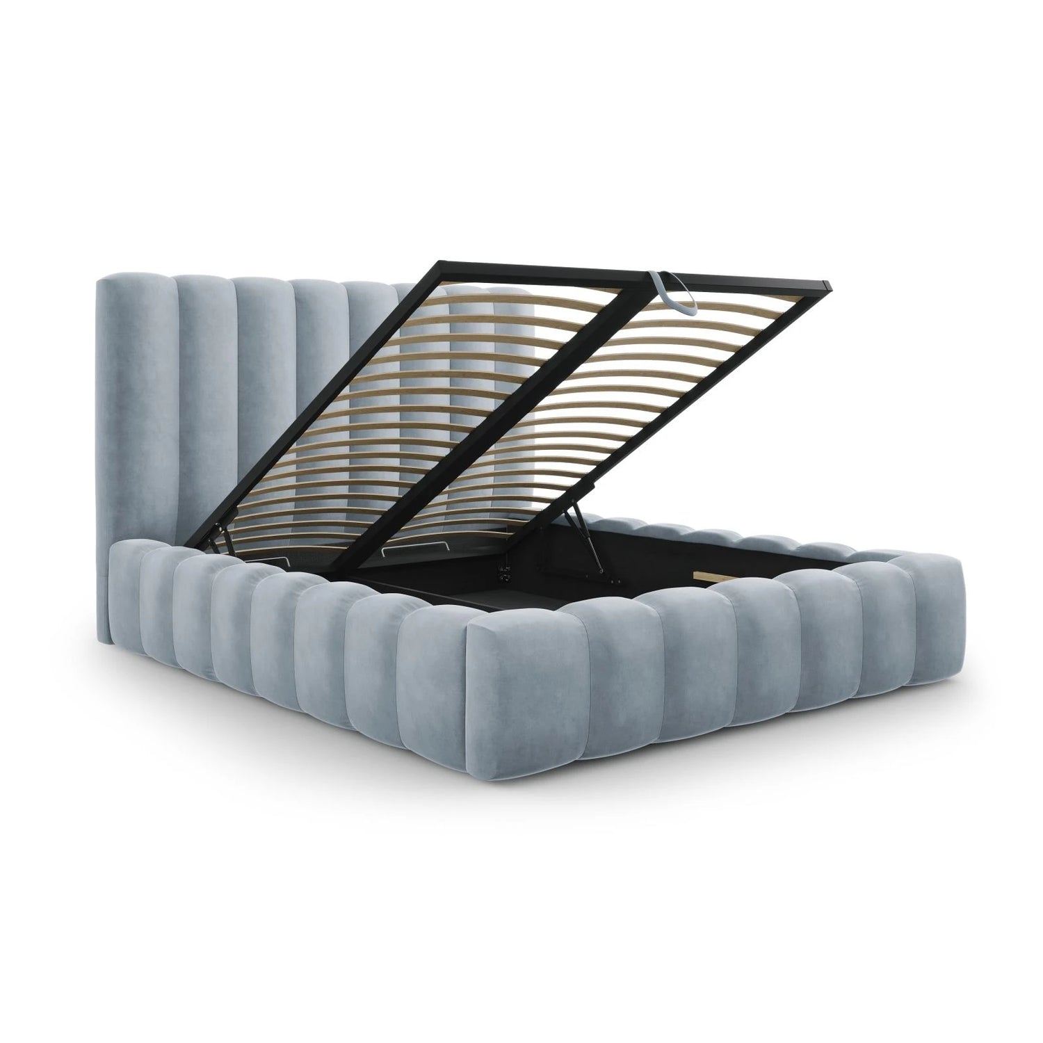 Kelp Bett mit Stauraum und Kopfteil in Samt (Blu06) in Hellblau, 140x200 cm – Bild 6