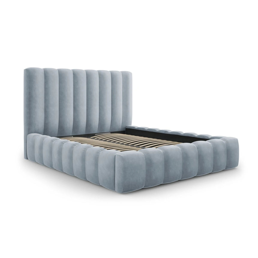 Kelp Bett mit Stauraum und Kopfteil in Samt (Blu06) in Hellblau, 180x200 cm – Bild 4