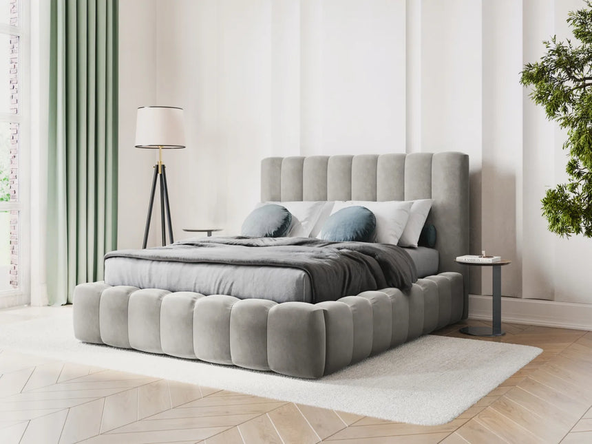Kelp Bett mit Stauraum und Kopfteil in Samt (Blu13) in Hellgrau, 180x200 cm – Bild 2