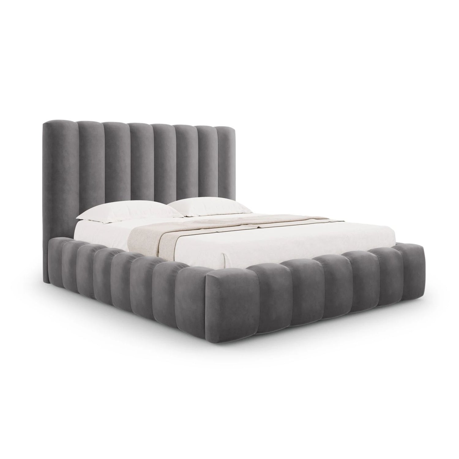 Kelp Bett mit Stauraum und Kopfteil in Samt (Blu14) in Grau, 140x200 cm – Bild 1