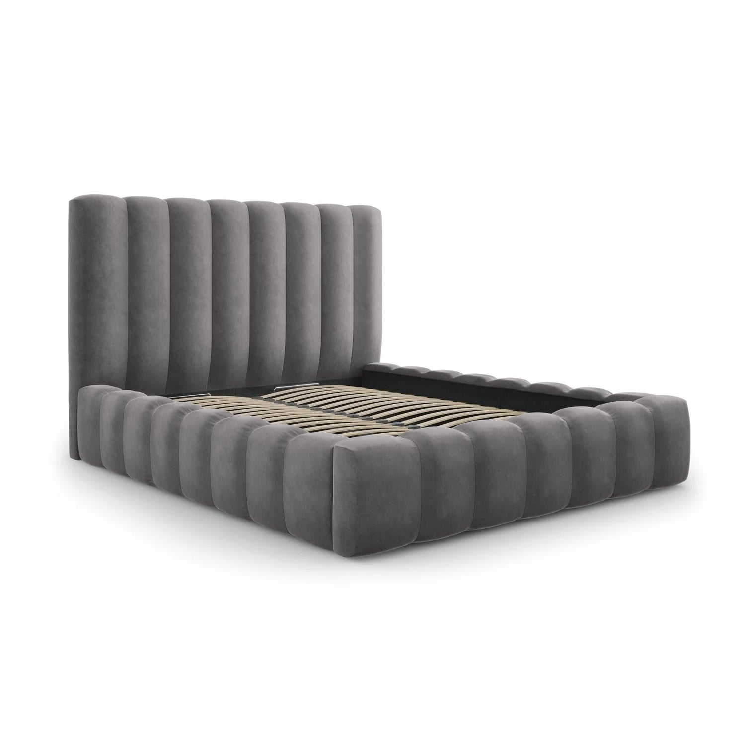 Kelp Bett mit Stauraum und Kopfteil in Samt (Blu14) in Grau, 140x200 cm – Bild 4