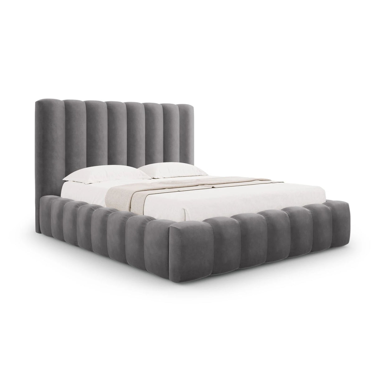 Kelp Bett mit Stauraum und Kopfteil in Samt (Blu14) in Grau, 200x200 cm – Bild 1