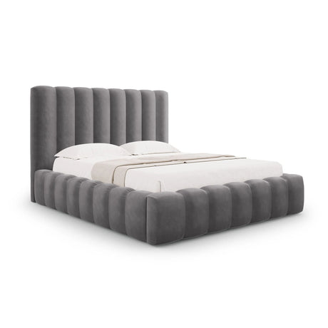 Kelp Bett mit Stauraum und Kopfteil in Samt (Blu14) in Grau, 200x200 cm – Bild 1
