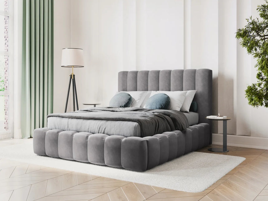 Kelp Bett mit Stauraum und Kopfteil in Samt (Blu14) in Grau, 200x200 cm – Bild 2