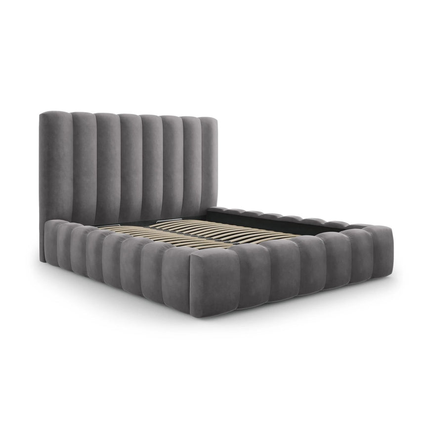 Kelp Bett mit Stauraum und Kopfteil in Samt (Blu14) in Grau, 200x200 cm – Bild 4