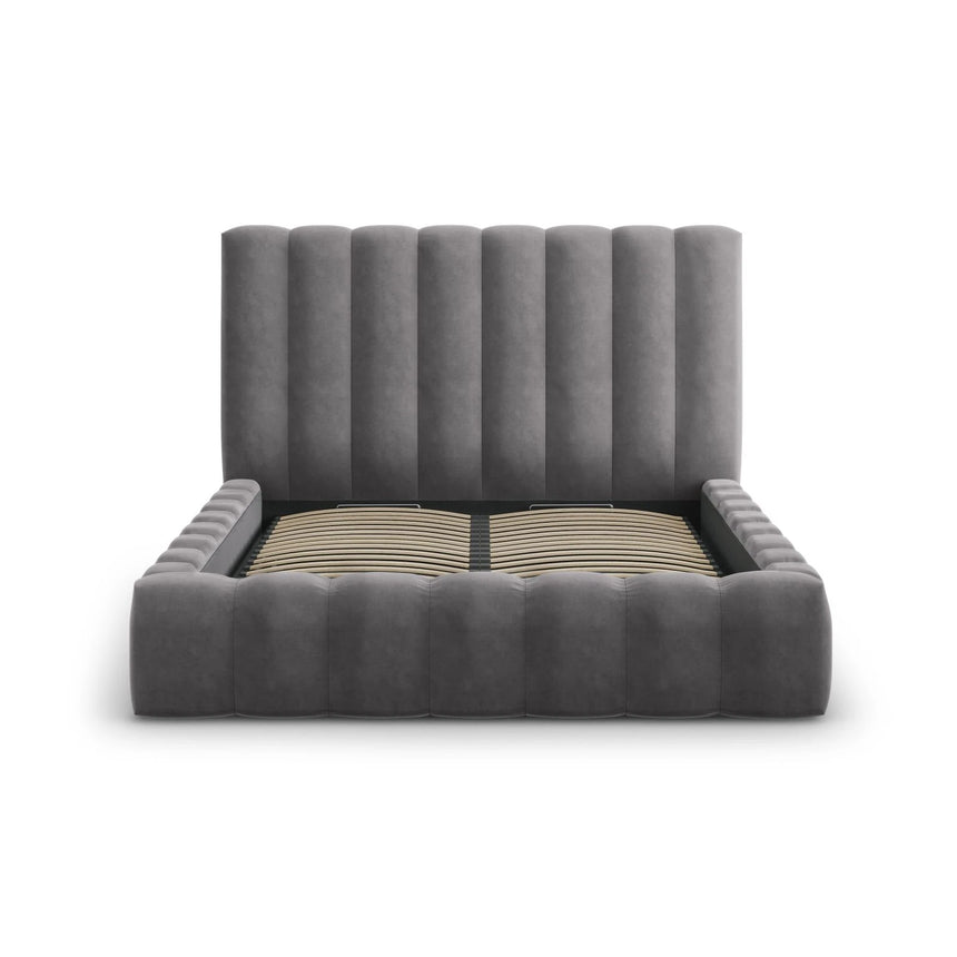 Kelp Bett mit Stauraum und Kopfteil in Samt (Blu14) in Grau, 200x200 cm – Bild 5