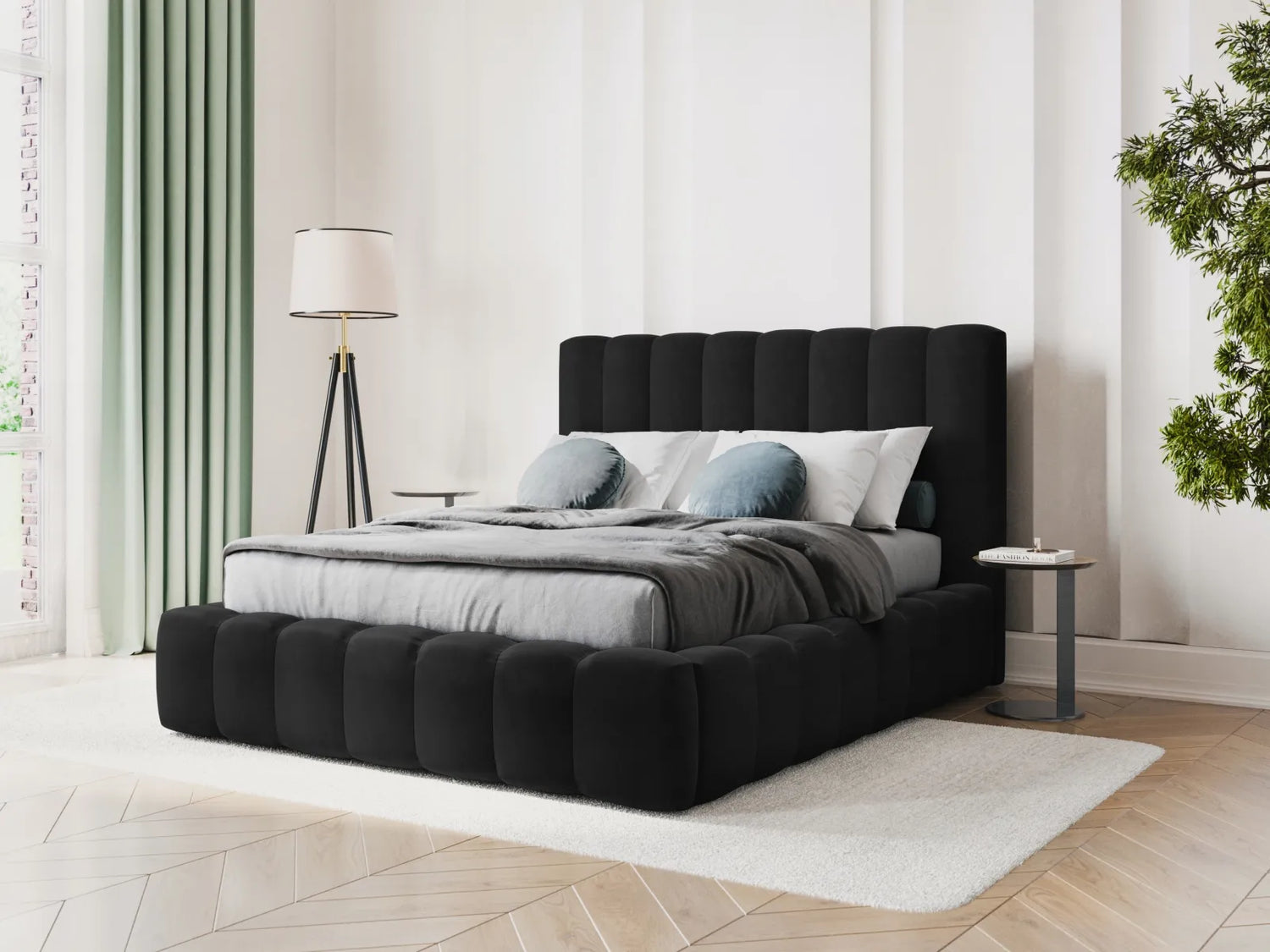 Kelp Bett mit Stauraum und Kopfteil in Samt (Blu19) in Schwarz, 140x200 cm – Bild 2