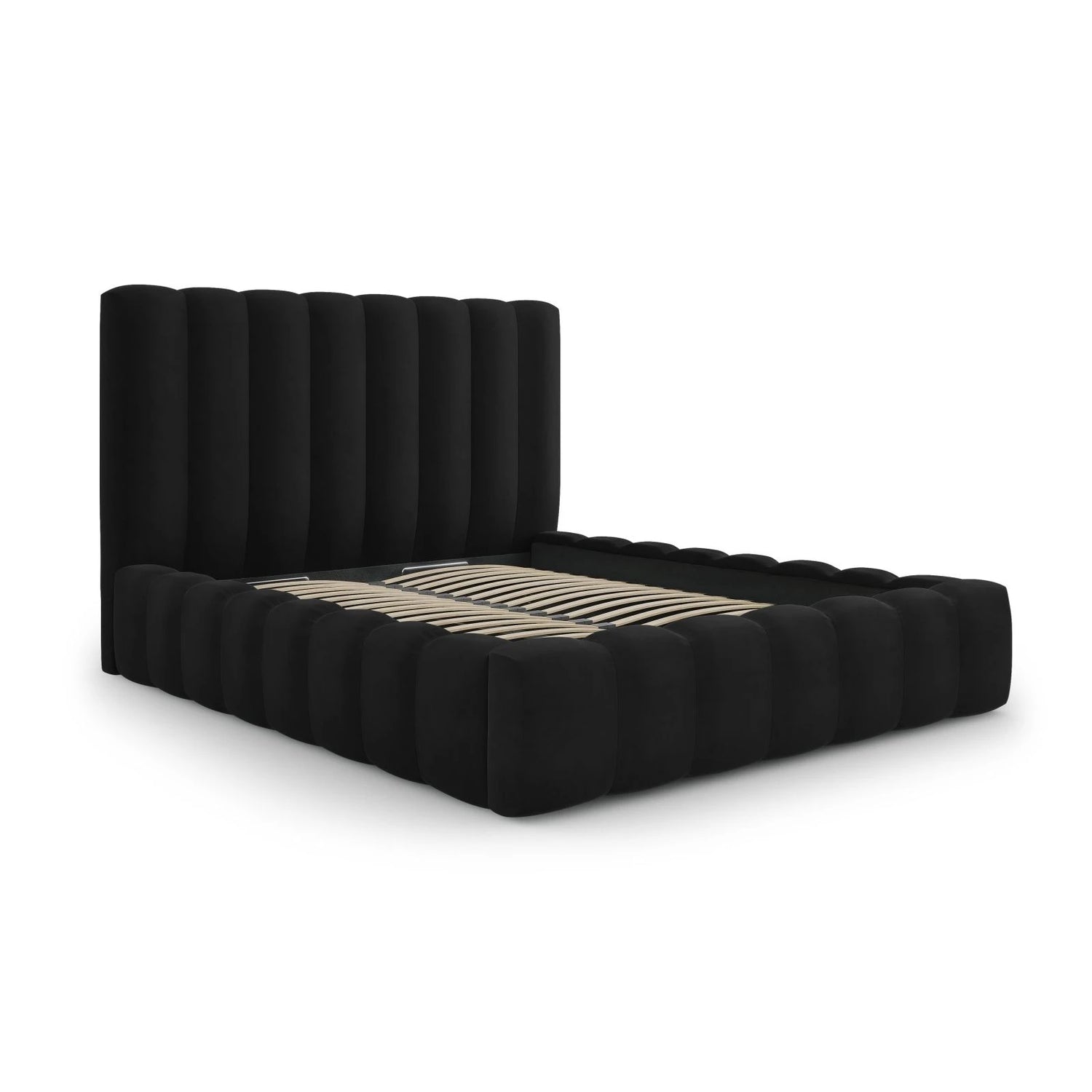 Kelp Bett mit Stauraum und Kopfteil in Samt (Blu19) in Schwarz, 140x200 cm – Bild 4